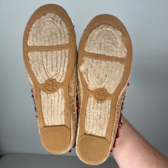 Tory Burch Rose Gold Metallic Sequin Mischa Espadrille Flats Size 6 - Picture 5 of 10